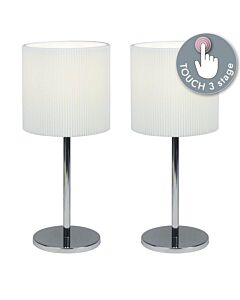 Set of 2 Chrome Touch Operated Table Lamps with White Pleat Shades