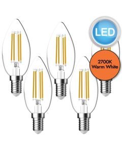 5 x 4.2W LED E14 Candle Filament Dimmable Light Bulbs - Warm White