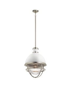 Quintiesse - Tollis - QN-TOLLIS-P-BN - Brushed Nickel White Clear Ribbed Glass Ceiling Pendant Light