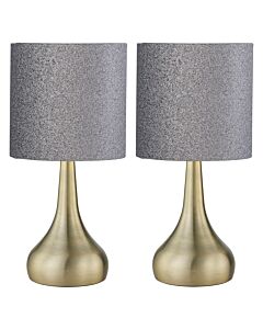 Set of 2 Romana - Antique Brass Touch Operated Table Lamps Bedside Lights Glitter Shade
