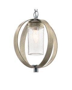 Kichler Lighting - Grand Bank - KL-GRAND-BANK-P-DAG - Distressed Grey Clear Seeded Glass IP44 Outdoor Ceiling Pendant Light