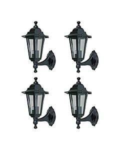 Set of 4 Cumbria - Black with Clear Six Sided IP44 Outdoor Wall Lights