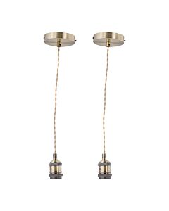 Set of 2 Flex - Antique Brass Pendant Kits with Cream Braided Cable