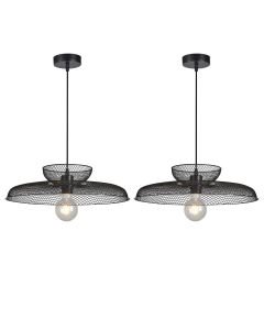 Set of 2 Cassidy - Two Tier Black Mesh Ceiling Pendant Lights