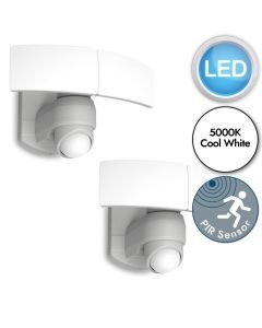Set of 2 Arc - LED White Opal 2 Light IP54 Outdoor Sensor Floodlights