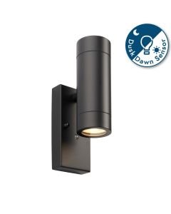 Saxby Lighting - Palin - 95555 - Black Clear Glass 2 Light IP44 Dusk Til Dawn Outdoor Sensor Wall Light