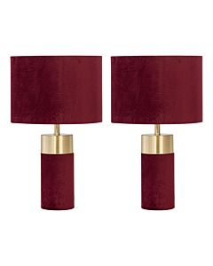 Set of 2 Burgundy Velvet with Brass Detail Table Lamps