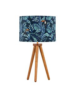 Voyage - Dark Oak Table Lamp or Bedside Light with Toucan Velvet Shade