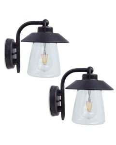 Set of 2 Cate - Rustic Black Clear Glass IP44 Outdoor Wall Lights