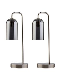 Set of 2 Victoria - Satin Nickel Touch Lamps with Smoke Glass Shades