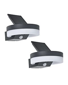 Set of 2 Runda - LED Dark Grey Opal IP54 Solar Outdoor Wall Washer Lights