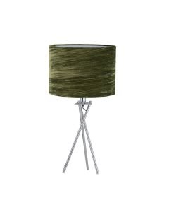 Chrome Tripod Table Lamp with Green Crushed Velvet Shade