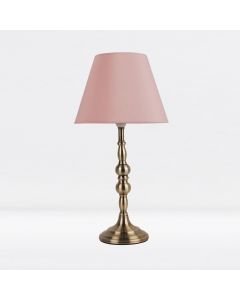 Antique Brass Plated Bedside Table Light with Candle Column Blush Pink Fabric Shade