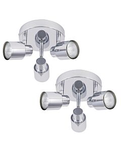 Pair of Chrome 3 Light IP44 Bathroom Round Spotlight Plates