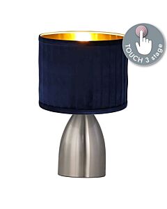 Valentina - Brushed Chrome Touch Lamp with Navy Pleated Velvet Shade