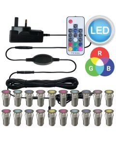 Set of 20 - 15mm Stainless Steel IP67 RGB Colour Changing LED Plinth Decking Kit