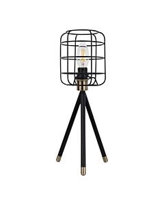 Cage - Black and Antique Brass Industrial Style Tripod Table Lamp