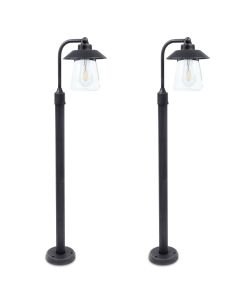Set of 2 Cate - Rustic Black Clear Glass IP44 Outdoor Post Lights