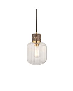 Endon Lighting - Travi - 120665 - Vintage Brass Brown Marble Clear Ribbed Glass Ceiling Pendant Light