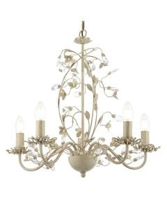 Endon Lighting - Lullaby - LULLABY-5CR - Cream Gold Clear Pearl 5 Light Chandelier