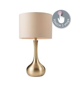 Endon Lighting - Piccadilly - 61191 - Soft Brass Taupe Touch Table Lamp With Shade