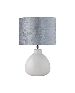 Tuscan - White Ceramic Lamp with Grey Crushed Velvet Shade