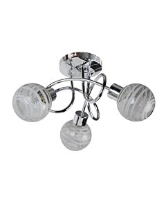 Cafe - Chrome with Striped Glass 3 Light Flush Ceiling Light