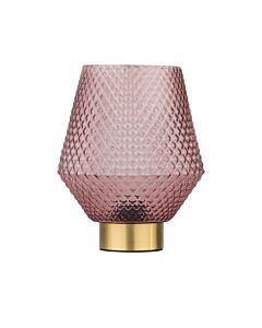 Porter - Battery Operated Satin Brass Lamp with Pink Textured Glass