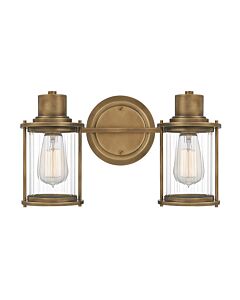 Quoizel Lighting - Riggs - QZ-RIGGS2-BATH-WS - Brass Clear Ribbed Glass 2 Light IP44 Bathroom Wall Light