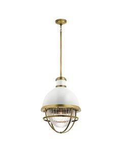 Quintiesse - Tollis - QN-TOLLIS-P-NBR - Natural Brass White Clear Ribbed Glass Ceiling Pendant Light