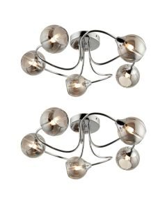 Set of 2 Rhian - Chrome with Smoked Glass 5 Light Flush Ceiling Lights