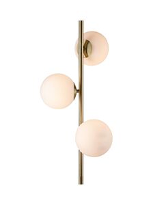 Pair of Satin Brass Floor Lamps with Opal Globe Shades