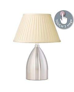 Valentina - Brushed Chrome Touch Lamp with Cream Pleated Faux Silk Shade