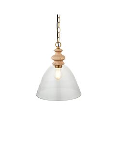 Endon Lighting - Cotswold - 110825 - Ash Wood Aged Brass Clear Glass Ceiling Pendant Light