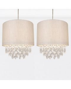 Set of 2 Sparkle Gold Faux Silk Jewelled Pendant Shades