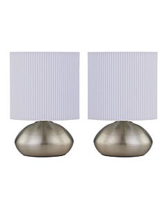 Set of 2 Jenson - Brushed Chrome Touch Table Lamps White Pleated Shade