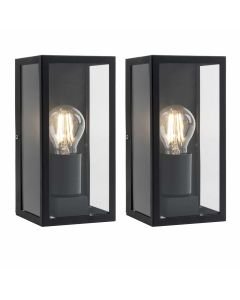 Set of 2 Mansfield - Black with Clear Glass IP44 Outdoor Flush Wall Lights