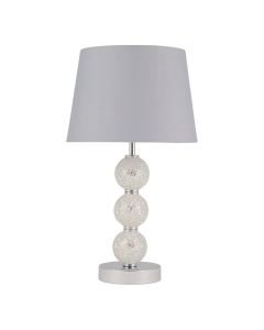 Stacked Mirrored Mosaic Table Lamp with Grey Fabric Shade