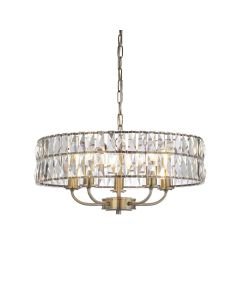 Endon Lighting - Clifton - 106244 - Antique Brass Clear Crystal Glass 5 Light Ceiling Pendant Light