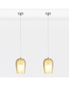 Set of 2 Dimpled Glass and Jewelled Pendant Lights
