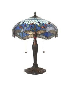 Interiors 1900 - Dragonfly - 64089 - Dark Bronze Tiffany Glass 2 Light Table Lamp