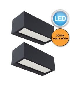 Set of 2 Gemini - 20W LED Dark Grey Clear Glass IP54 Outdoor Wall Washer Lights