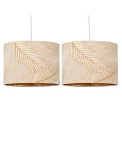 Set of 2 Tropica - Champagne with Gold Embossed Leaf Detail 25cm Ceiling Pendant or Table Lamp Shades