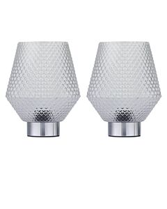 Set of 2 Porter - Battery Operated Chrome Lamps Clear Textured Glass