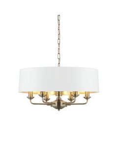 Endon Lighting - Highclere - 98933 - Antique Brass Vintage White 6 Light Ceiling Pendant Light