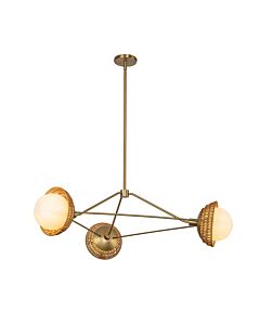 Elstead Lighting - Perth - ALM-PERTH3-GD - Gold Natural Rattan Opal Glass 3 Light Ceiling Pendant Light
