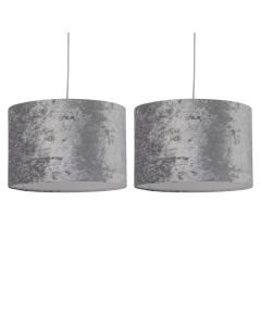 Set of 2 Grey Crushed Velvet 30cm Pendant Lightshades