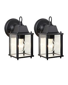 Set of 2 Abbey - Black Clear Glass Outdoor Wall Lights