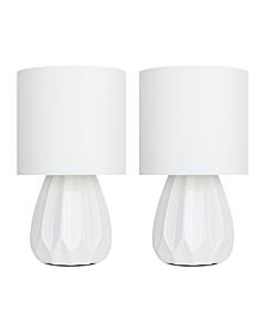 Set of 2 Geometric - White Ceramic Table Lamps with Matching Shades