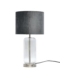 Walpole - Clear Fluted Glass and Brushed Chrome 49cm Table Lamp with Grey Velvet Shade